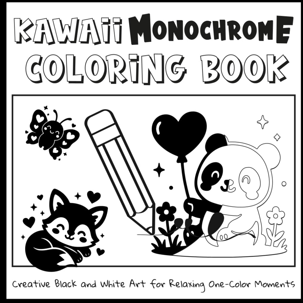 kawaii monochrome coloring book: Still and Slow Coloring– Creative Black and White Art for Relaxing One-Color Moments