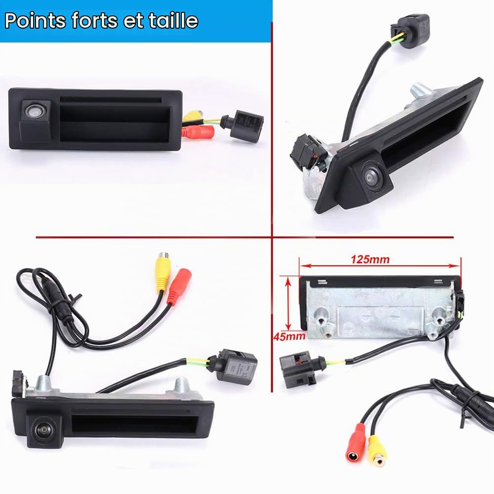 Poignée de Coffre Caméra de recul avec Interrupteur HD Vision Nocturne Aide au stationnement pour Bora Varlant Kombi Golf IV Touareg 7LA Passat Variant Kombi B5 3B6 Porsche Cayenne 9PA 955