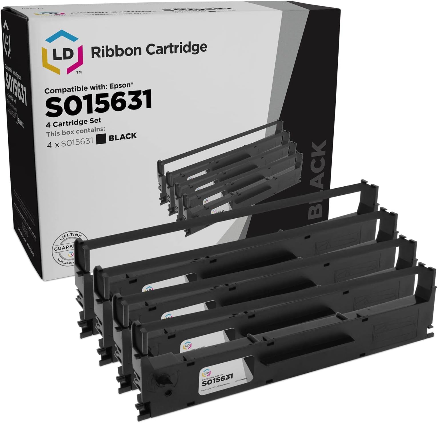 LD Compatible Ribbon Cartridge Replacement for Epson S015631 (Black, 4-Pack)