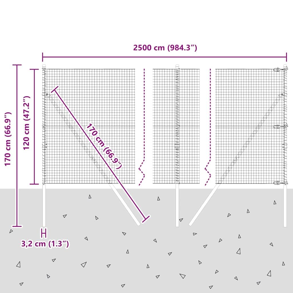 vidaXL Ogrodzenie z spawanej siatki do mocowania w ziemi 25 x 1,2 m