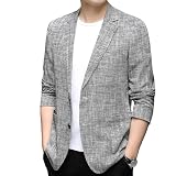 Diseño de moda de trajes y blazers para hombres: la chaqueta de traje de lino para hombres, clásica de un solo pecho, solapa con muesca, cierre de 2 botones, múltiples bolsillos, chaqueta blazer casual para hombres, blazer de traje de ajuste regular para hombres, favorece bien tu figura, la chaqueta deportiva para hombres te mantiene luce recto y guapo, un elemento básico de vestuario con estilo para todos los hombres.