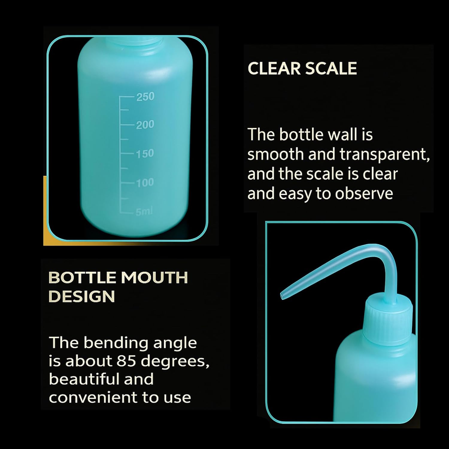 2 Pack 250ml Wash Bottles, Squeeze Watering with Bent Nozzle and Scale, Plastic Safety Bottles for Succulents, Cleaning or Lab Use (P1)