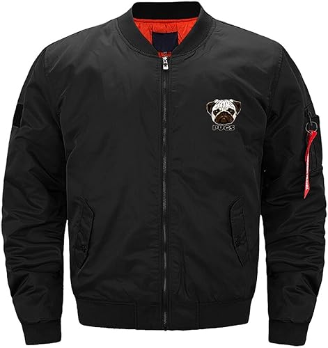 Cute Pugs Men's Flight Bomber Jackets Thicken Windproof Windbreaker Military Jacket Full Zip Outwear