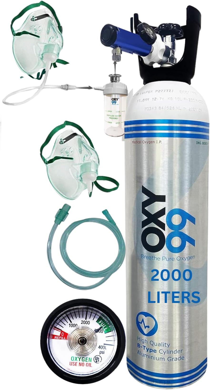 Oxy99 B Type Oxygen Cylinders kit Boschi Italy (2000 Liters)