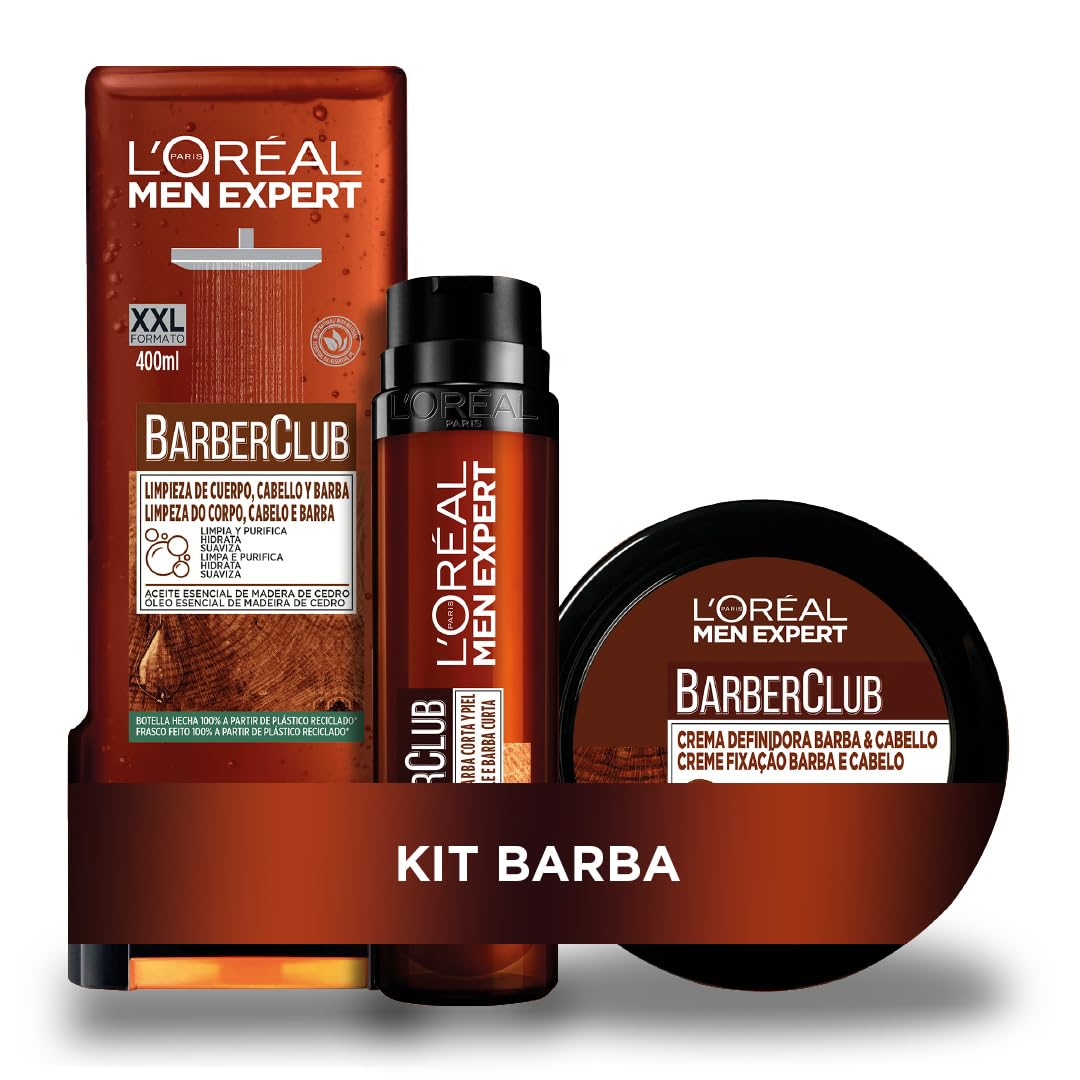 L'Oréal Paris Men Expert Pack Barber Club do pielęgnacji brody dla mężczyzn z woskiem do mocowania + krem nawilżający do brody + żel pod prysznic