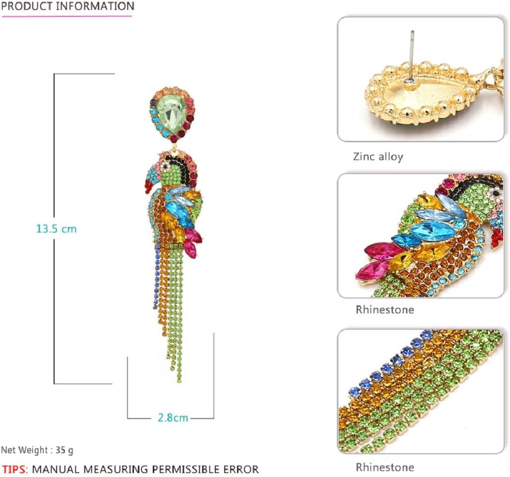 Parrot Earrings for Women, Cute Bird Parrot Tassel Earrings for Womens, Beaded Parrot Dangle Earrings Hypoallergenic, Tropical Parrot Animal Bohemian Drop Earrings, Sterling Silver, No Gemstone - Image 4