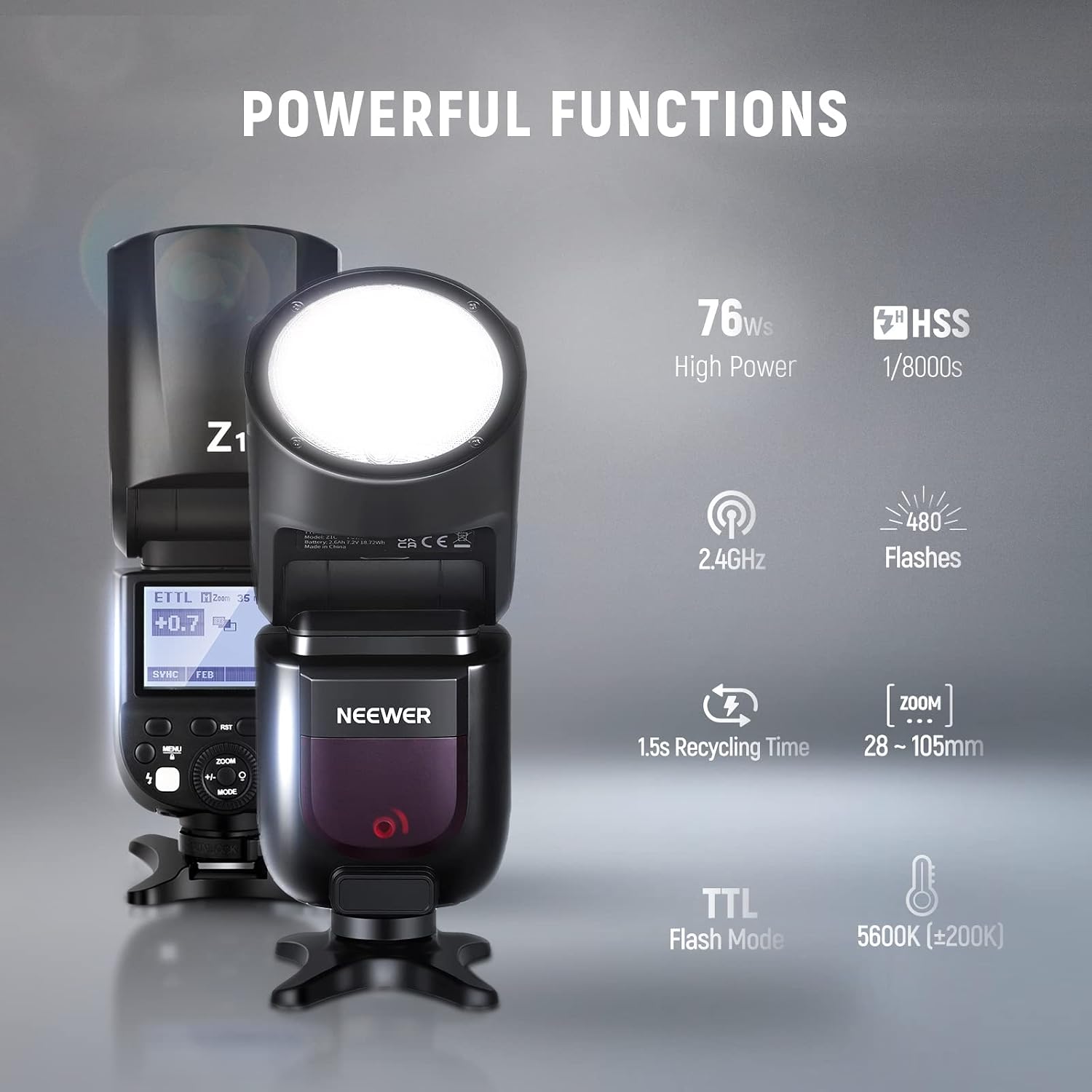 NEEWER Z1-C TTL Round Head Speedlite Flash Kit for Canon Camera 