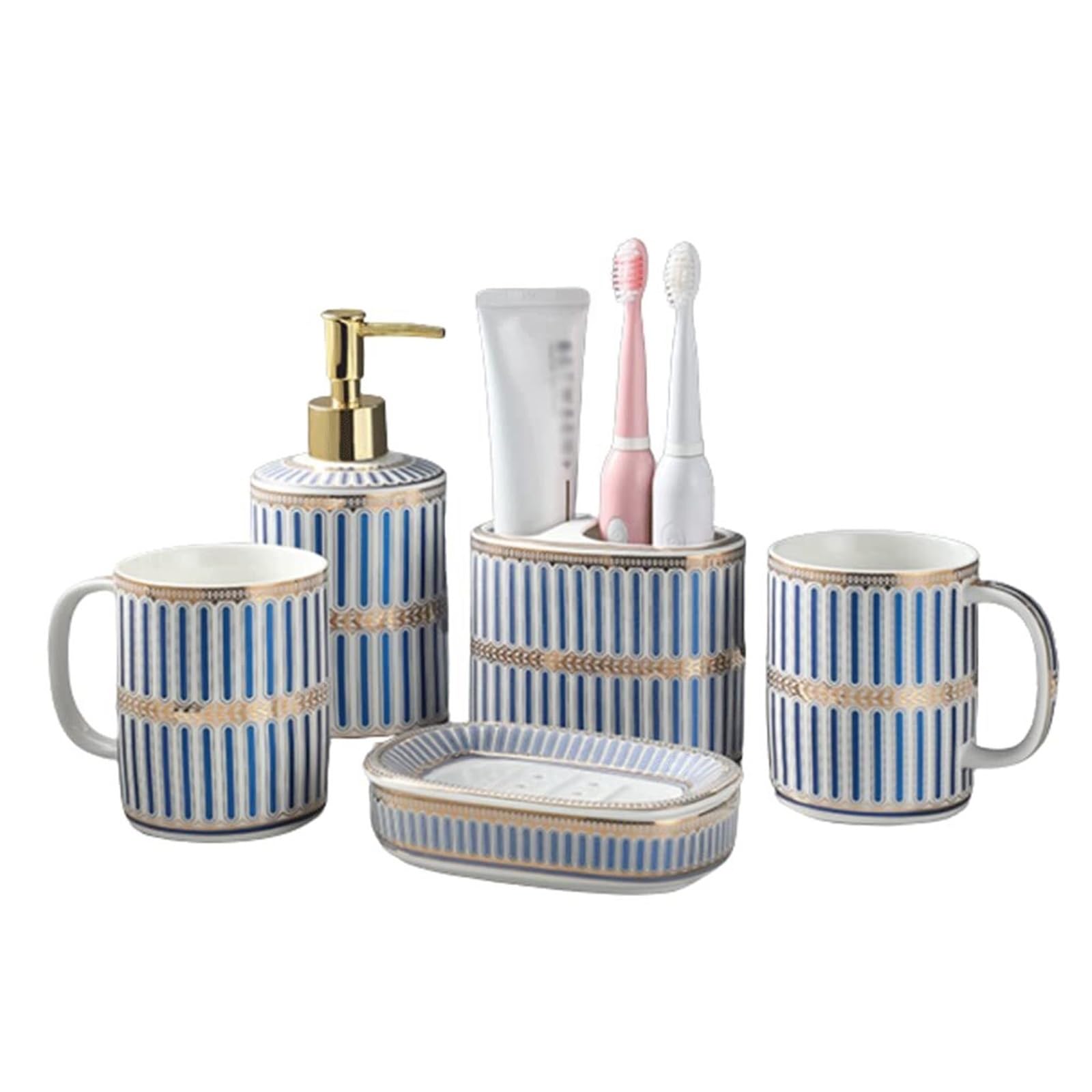 Juego de accesorios de baño de cerámica para eliminar el desorden del lavabo con 4 piezas