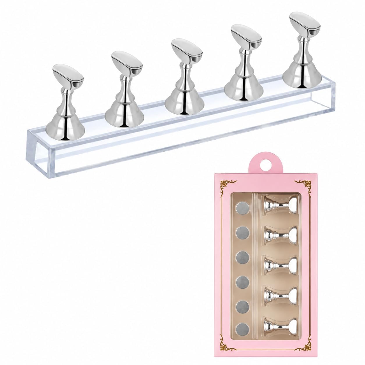 Magnetic Acrylic Nail Display Stand with Crystal Base, Nail Tip Holder for Press On Nails, False Nail Tips, Gel Polish, Acrylic Nail Art Practice, DIY Manicure, Salon & Home Use (multicolor)-image-36