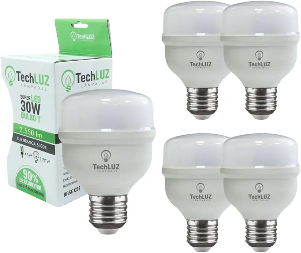 Kit 5 Lâmpadas Led Bulbo 30w Alta Potência Bivolt- Techluz (Branco Frio)
