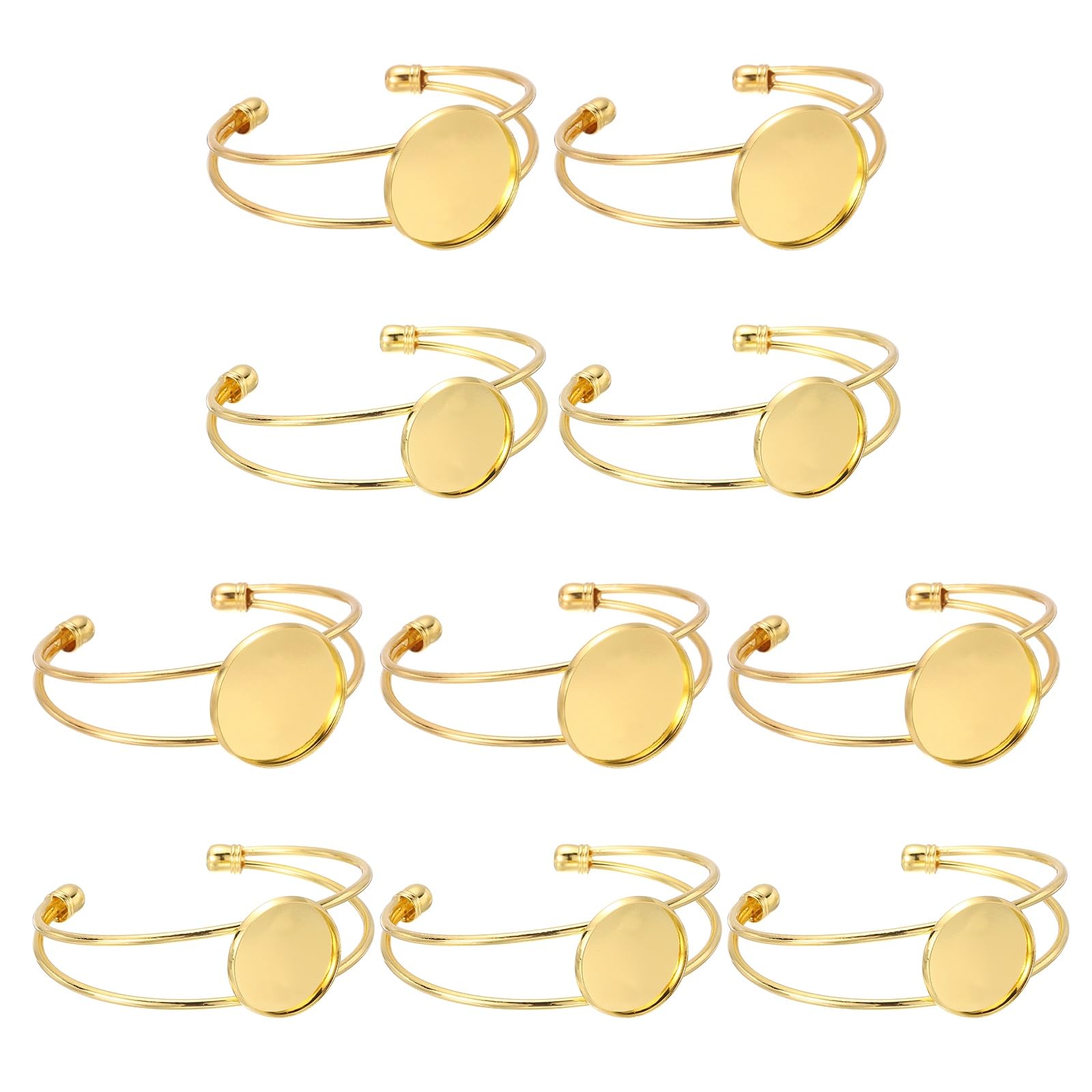 sourcing map 10 Pcs Bezel Tray Blank Bracelet Setting, 25/20mm Adjustable Round Tray Setting Blank Bangle for DIY Jewelry Making Crafting Bracelets, Gold — image 1
