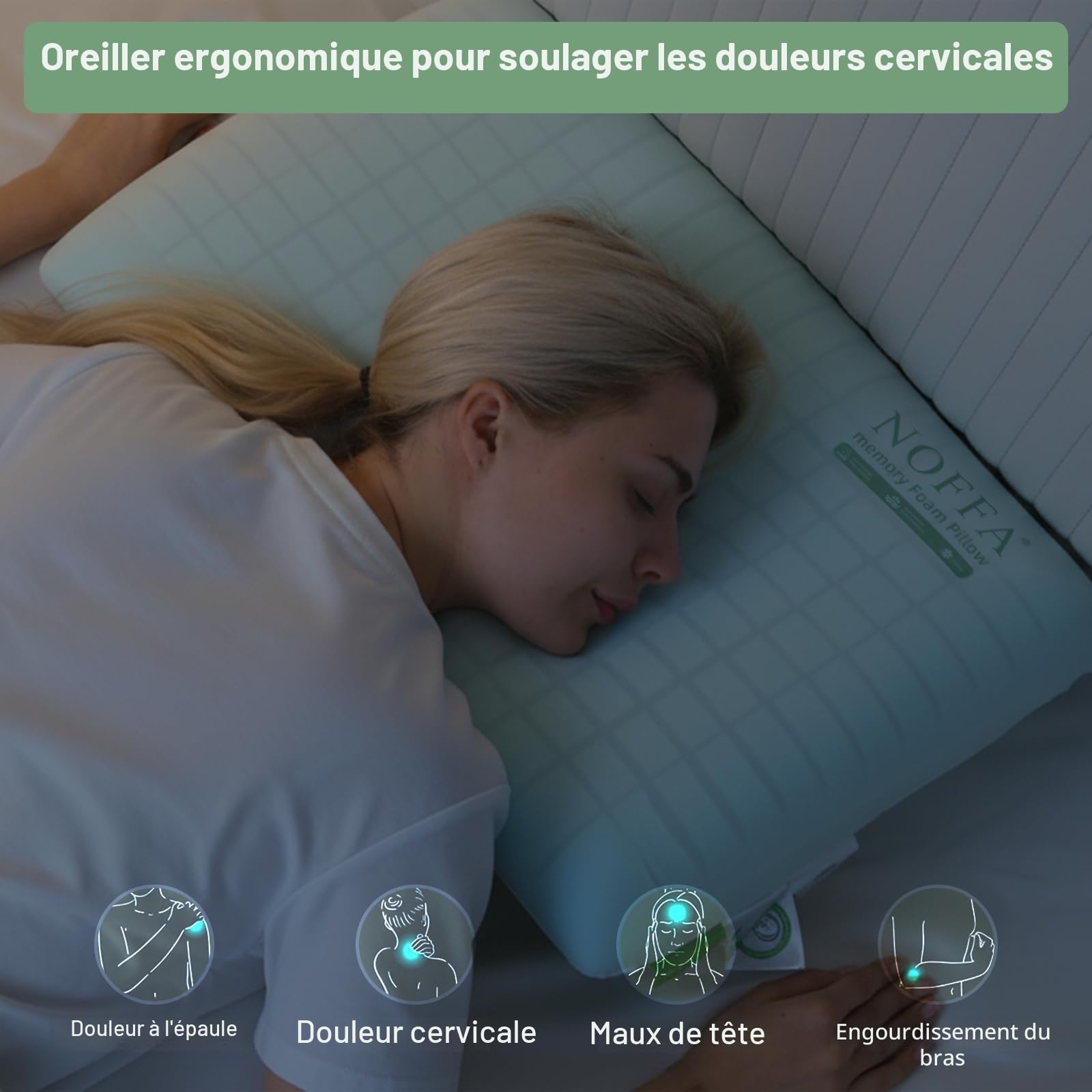 Oreiller Memoire Forme Gel, Oreiller Ergonomique Cervical, Coussin Respirant, Housse Lavable, Douceur Respirante