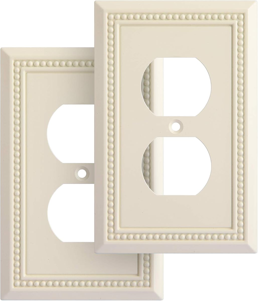 Placa de pared decorativa resistente con perlas hundidas, cubierta de salida, aleación de zinc sólida duradera (doble dúplex, 2 unidades, almendra clara)