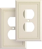 HenneBery Sunken Pearls Decorative Switch Plate Covers - Heavy Duty Zinc Alloy Duplex Outlet Wall Plates, Light Almond 2-Pack