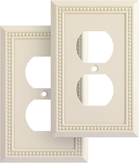 HenneBery Sunken Pearls Decorative Switch Plate Covers - Heavy Duty Zinc Alloy Duplex Outlet Wall Plates, Light Almond 2-Pack