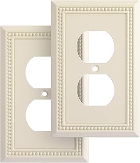 Sunken Pearls Decorative Wall Plate Switch Plate Outlet Cover, Durable Solid Zinc Alloy (Single Duplex 2PK, Light Almond)