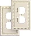 Henne Bery Sunken Pearls Heavy Duty Decorative Wall Plate Switch Plate Outlet Cover, Durable Solid Zinc Alloy (Single Duplex 2PK, Light Almond)