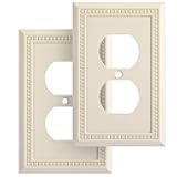 Henne Bery Sunken Pearls Heavy Duty Decorative Wall Plate Switch Plate Outlet Cover, Durable Solid Zinc Alloy (Single Duplex 2PK, Light Almond)