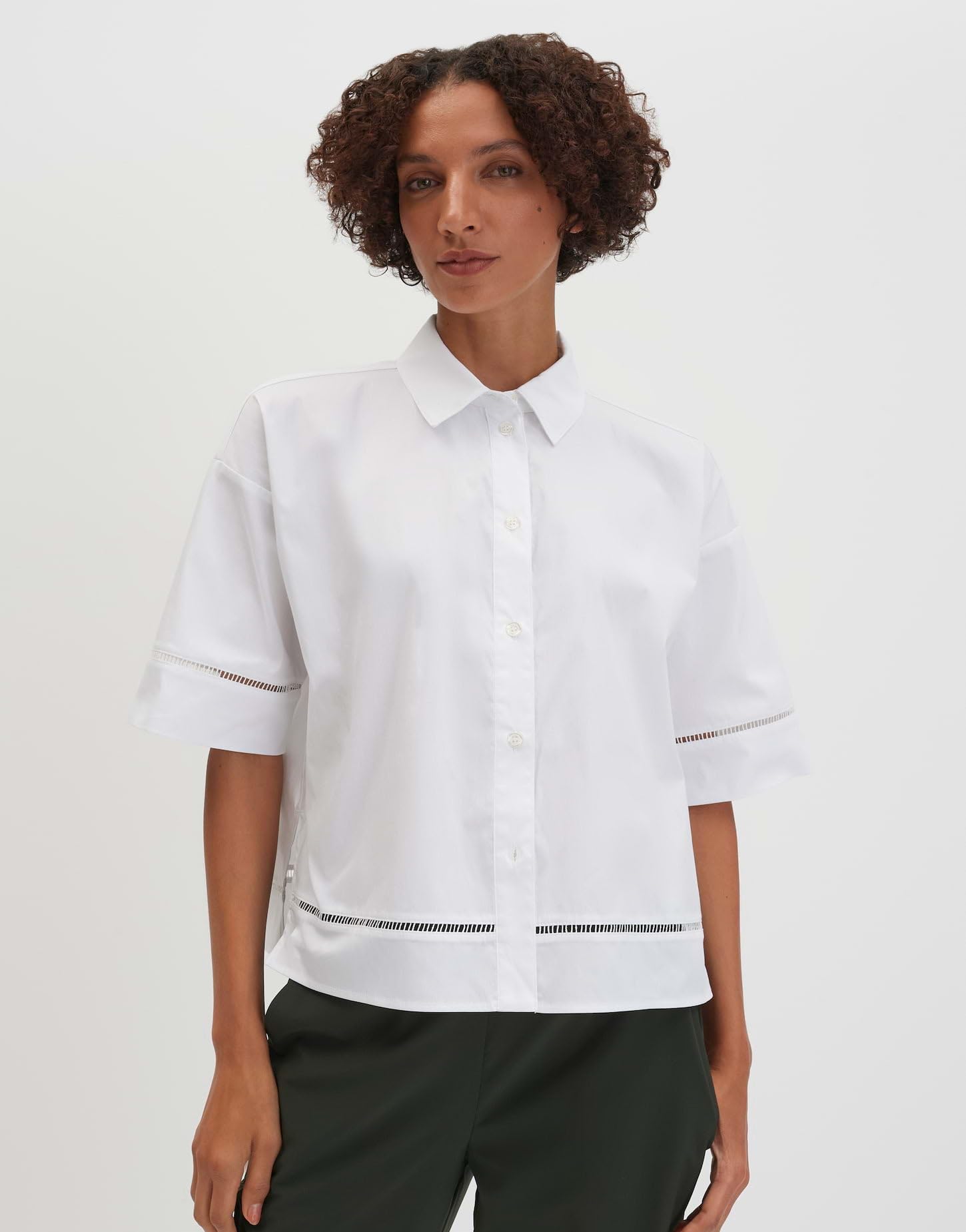 someday Damen Kurzarmbluse | Boxy Hemdbluse mit feinem Spitzeneinsatz