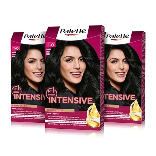 Schwarzkopf Palette Intensive, Tinte 1 cabello Negro, cobertura de canas (Pack de 3)
