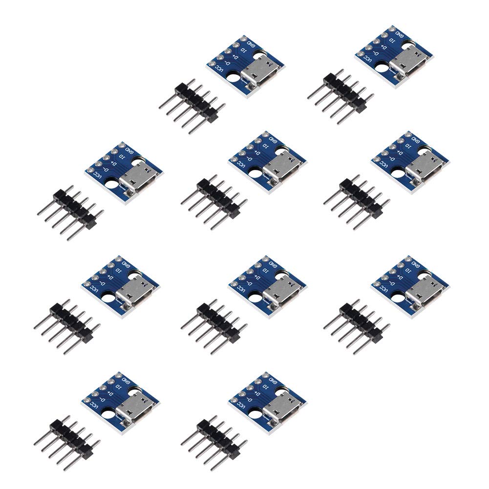 Dealikee10pcs Female Micro USB to DIP 5-Pin Pinboard 2.54mm Micro USB Type Interface Power Adapter Board 5V Breakout Module