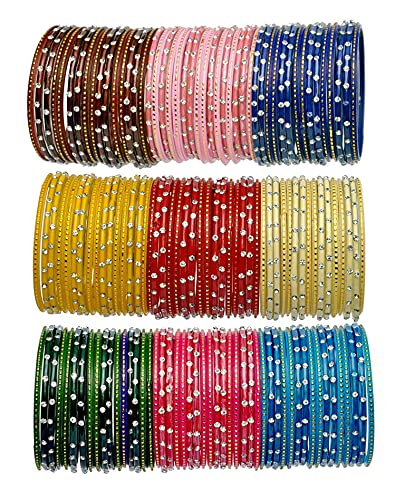 Image of NMII Glass with Plain and Glossy Finished Bangle Set For Women and Girls