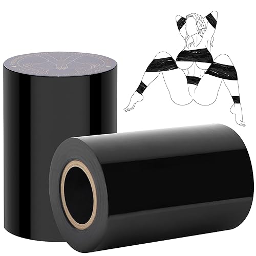 BDSM Bondage Restraints Tape Set – UTIMI Adult Toy Sexual Restraint Tape Reusable Pull-up Binding PVC Static Electrostatic Tape for Couples 82ft (2 Rolls)Black