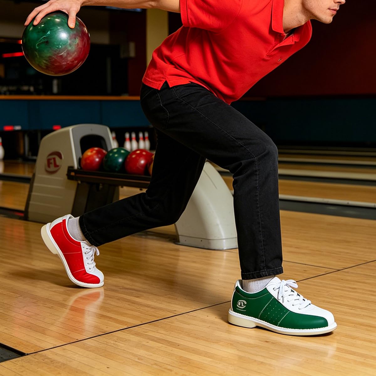 Herren Bowlingschuhe Atmungsaktiver Leder Bowlingschuhe Leichte Große Größe