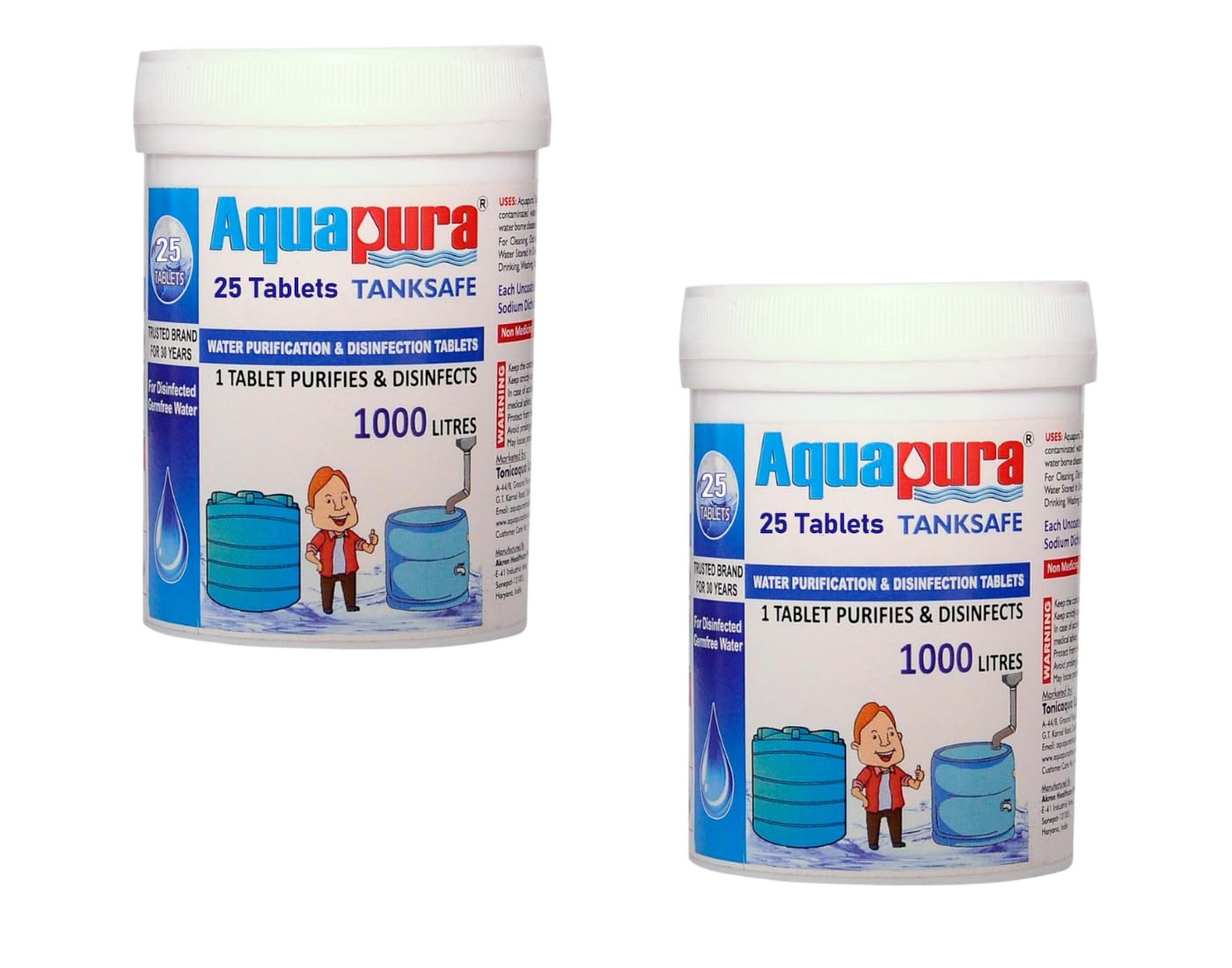 Aquapura Chlorine Tank Safe WaterPurifies and Disinfects EachTablet for 1000 Ltrs Water | Water Purification and Sanitising Tablet 3 Years Shelf Life and Warranty 25 Tablets Pack of 2