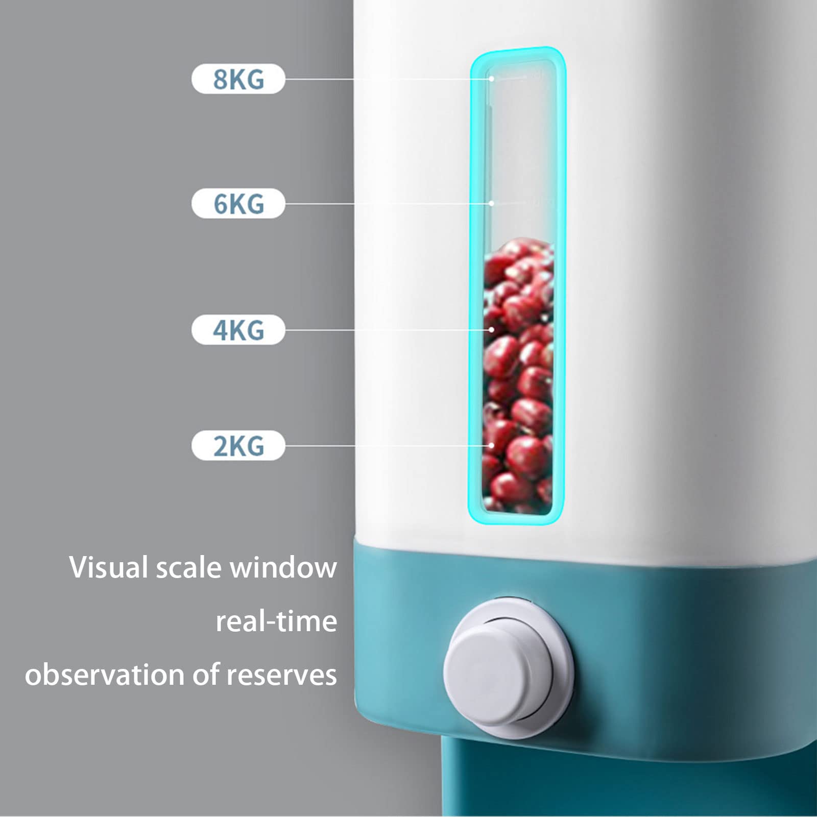 Secchio dispenser per cereali per uso domestico con cilindro graduato coperchio, contenitore da cucina ermetico per cereali, dispenser da banco per alimenti secchi, per riso, mais, farina, grigio (g
