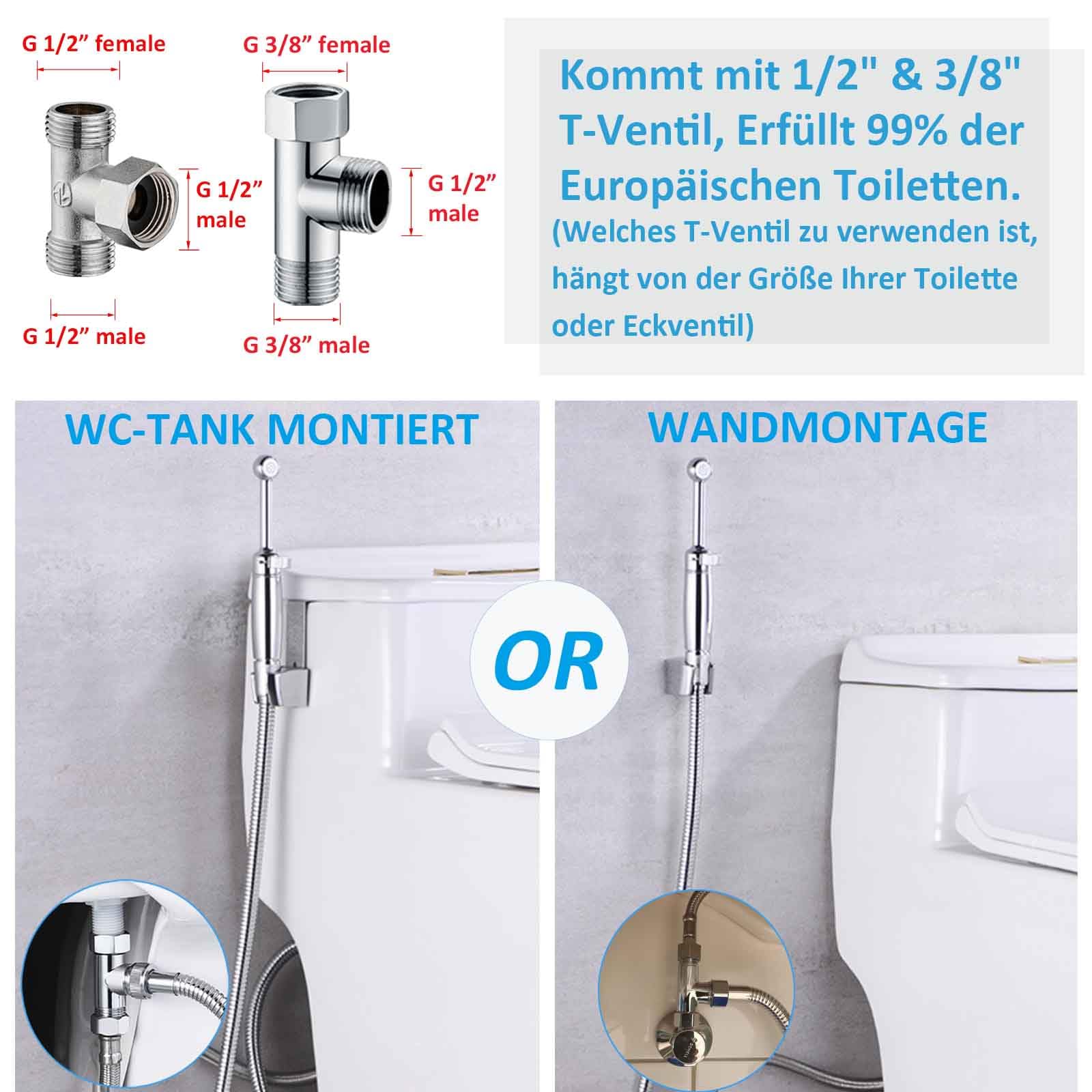 SonTiy - Set di doccetta per bidet in ottone, con pressione regolabile e supporto, per WC, igiene personale e pulizia dei pannolini