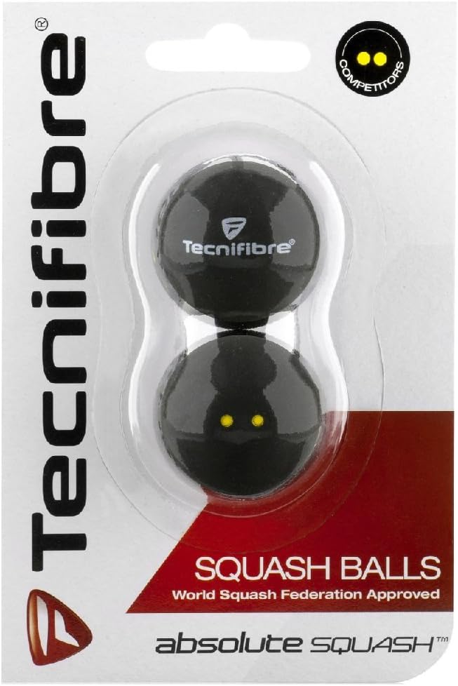 Tecnifibre Double Yellow Dot Squash Balls - Pack of 2, Perfect for Club & Competitive Play