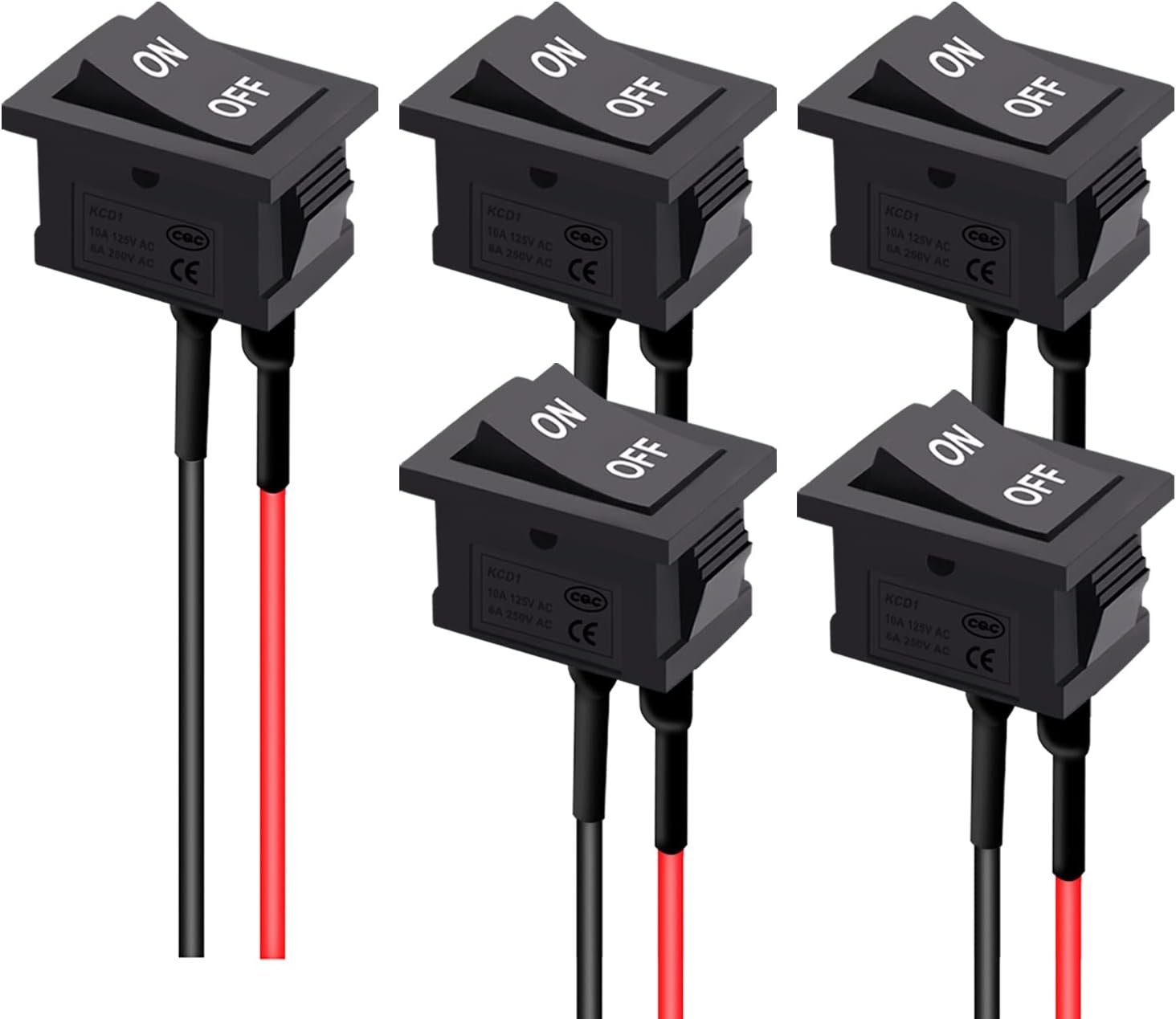 TWTADE 5PCS Latching Rocker Switch ON/Off 2 Pin 2 Position SPST Car Auto Boat Square Rocker Toggle Switch with Pre-Wired AC 10A/125V 6A/250V