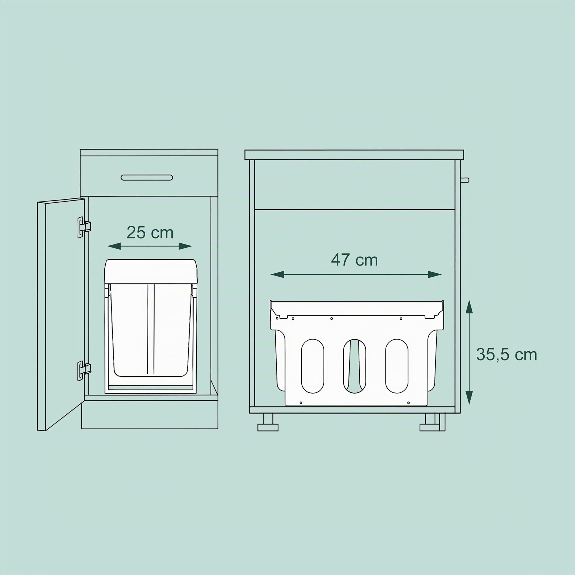 Relaxdays Pattumiera Estraibile con 2 Secchi, Bidoni Raccolta Differenziata Sotto Lavello, 2x 8 l, 35,5x25x47 cm, nero