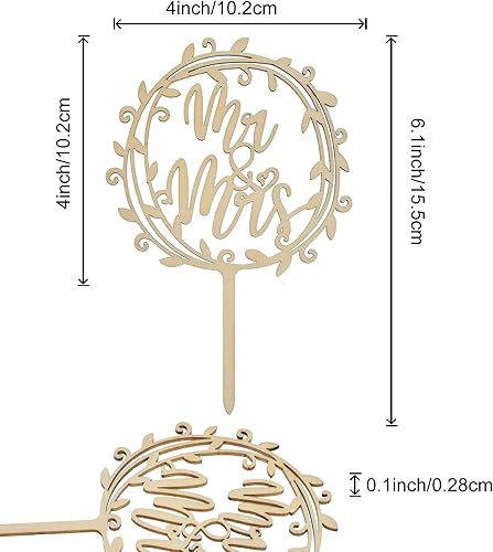 Miniatura 3 de 1 pieza de decoración para tartas de Mr & Mrs con hojas de madera, coronas de boda, compromiso, tartas para despedidas de soltera, fiestas de