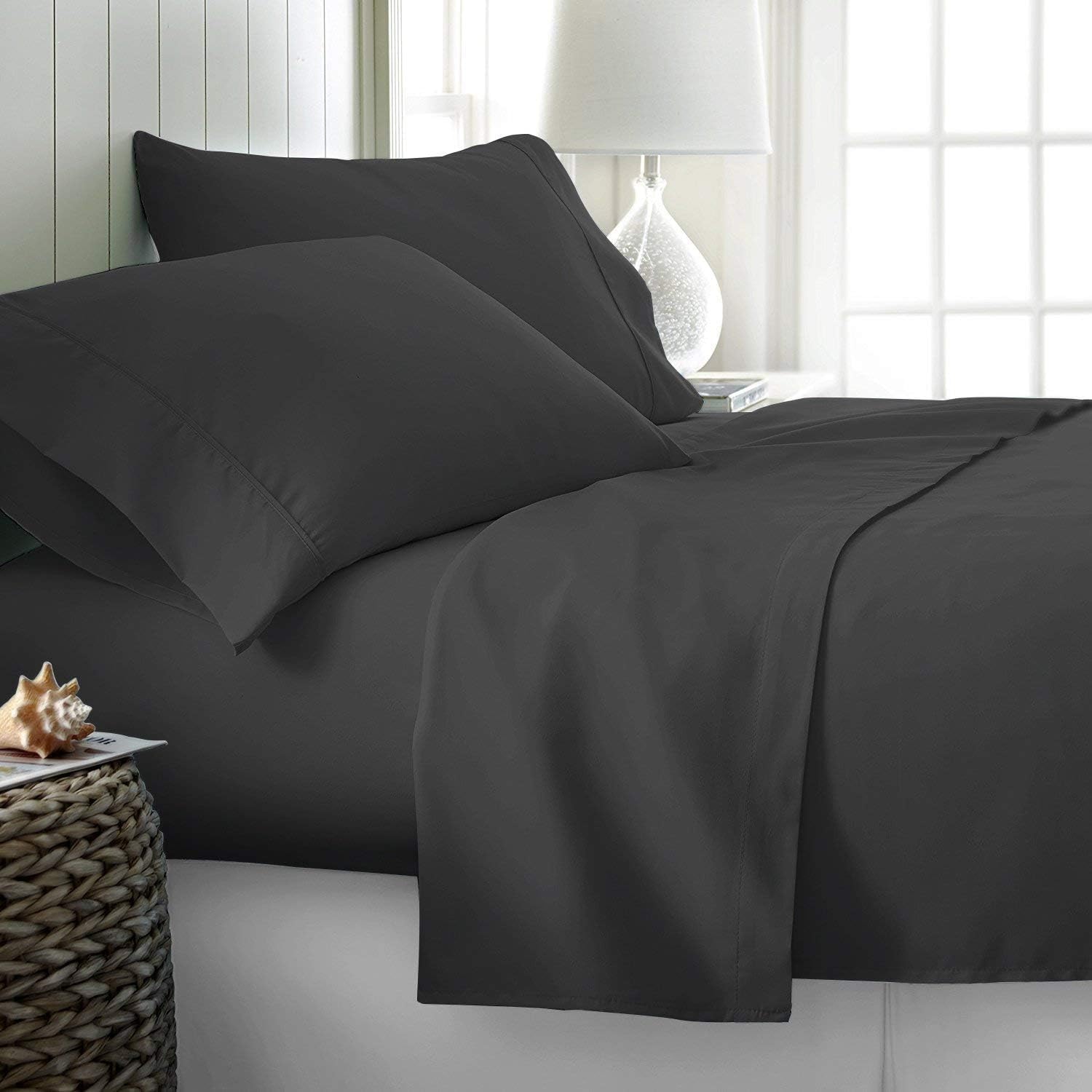 Ropa De Cama 1000 Thread Count 100% Egyption Cotton Extra Deep 12" (30CM) Fitted Bed Sheet, UK Double Fitted Sheet - Dark Grey