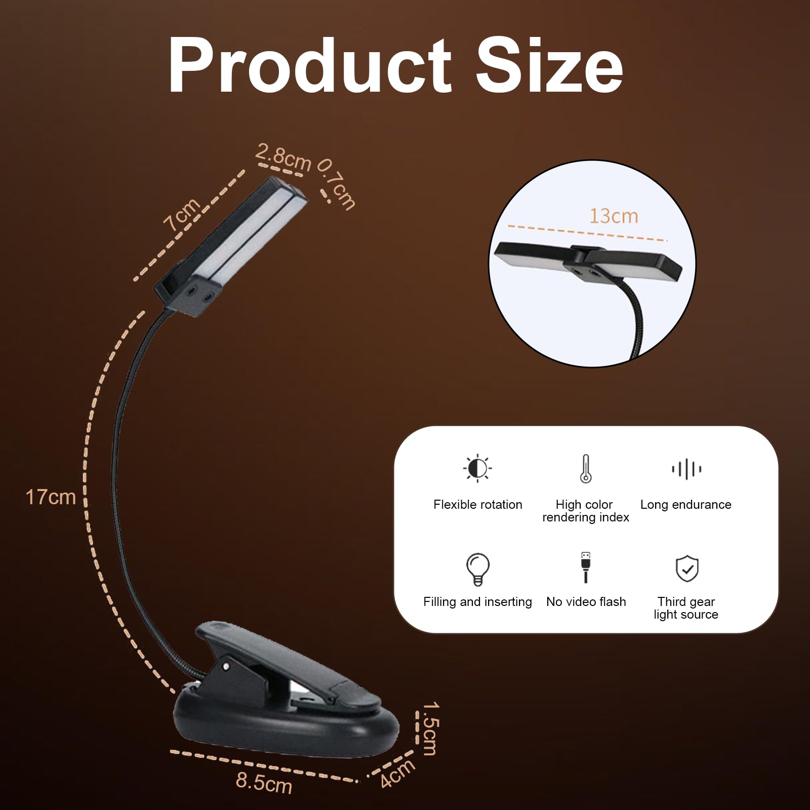 Lampe de pupitre à cliper rechargeable, lampe de piano super lumineuse à 18 LED, rechargeable par USB-C, 3 températures de couleur × 9 niveaux de luminosité, parfaite pour le piano, les livres, les