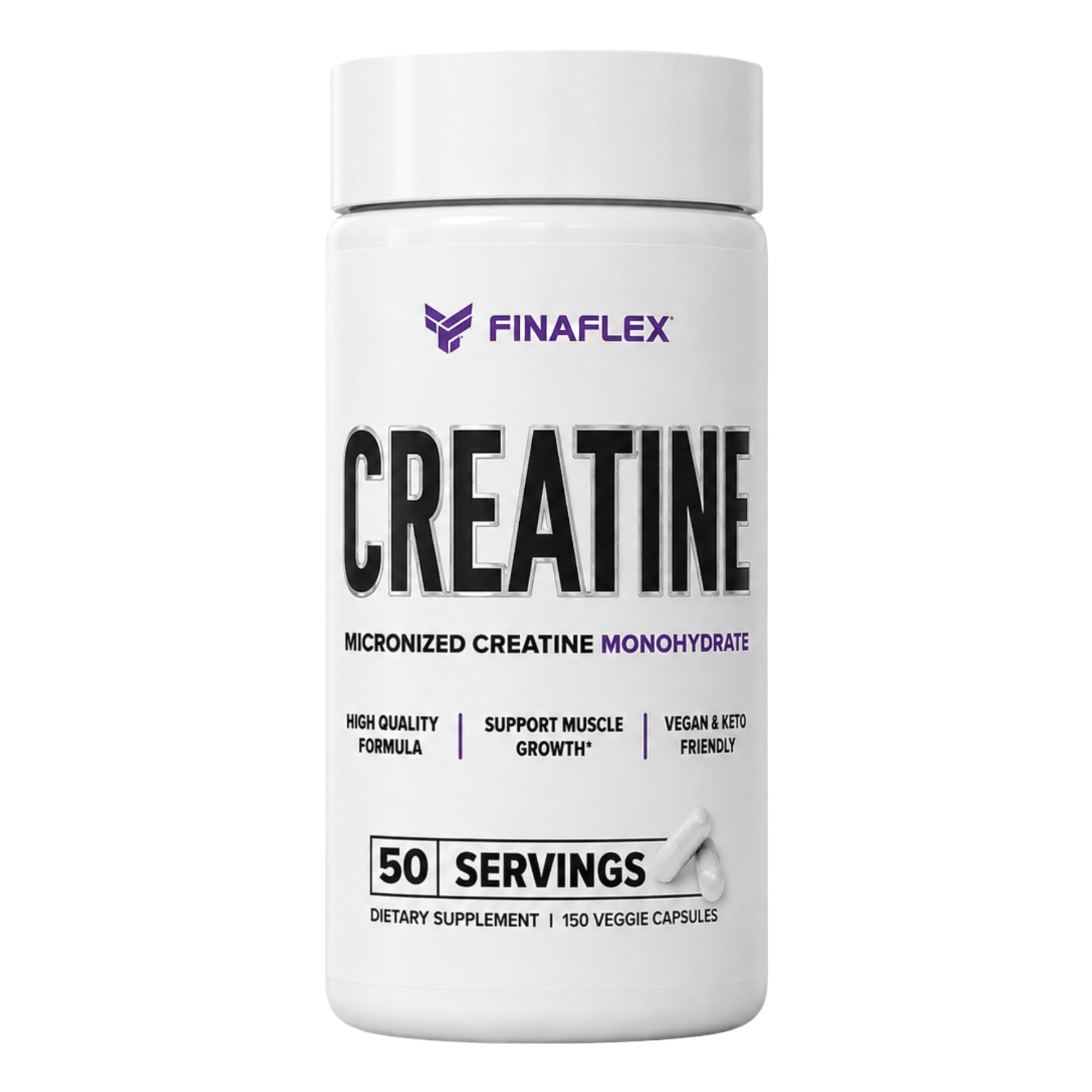 FINAFLEX Pure CREATINE - 150 Capsules - Promotes Muscular Strength, Size & Performance - 100% Pure, Micronized Creatine Monohydrate - 50 Servings