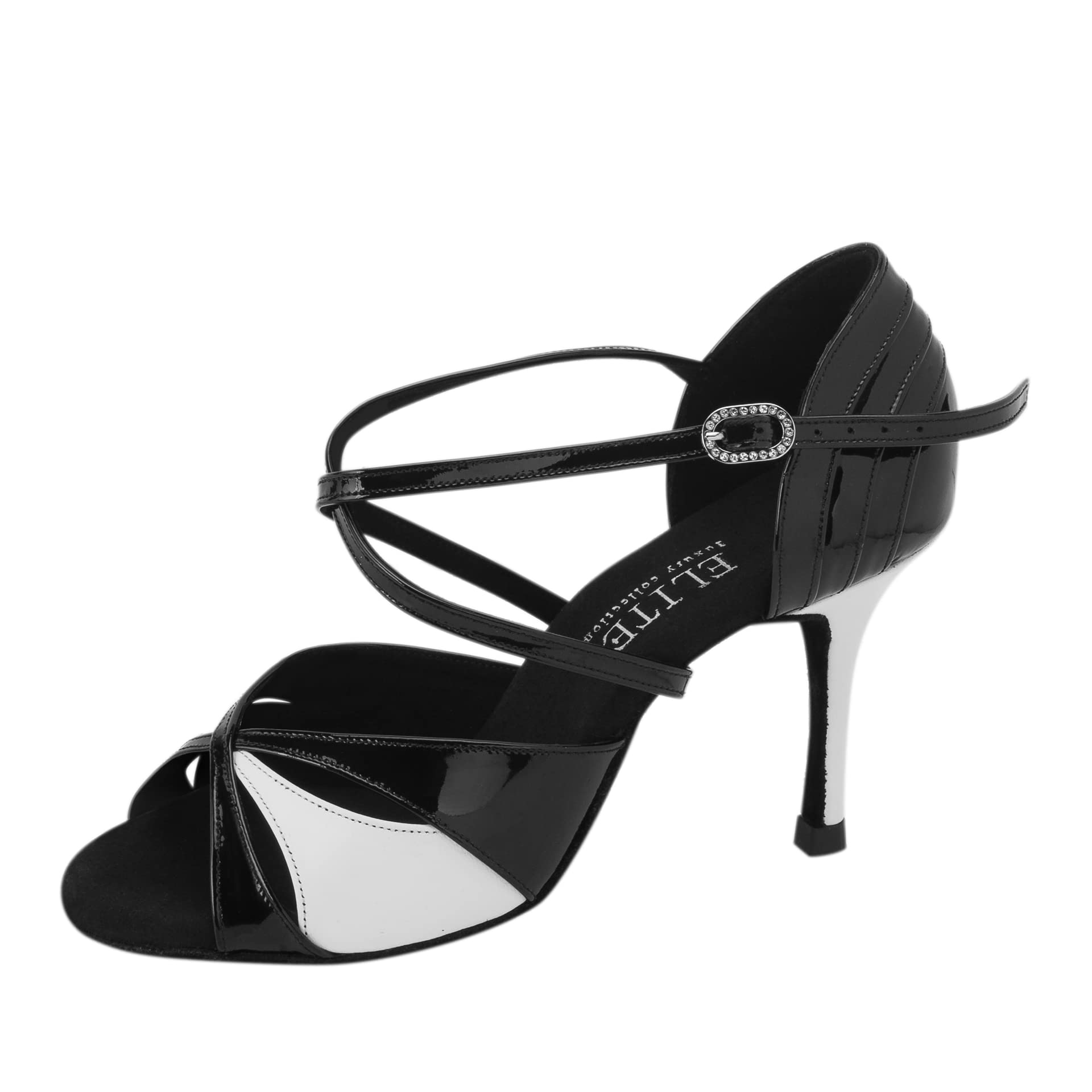 Rummos Donne Scarpe da Ballo Elite Paloma 035/004 - Pelle/Pelle Verniciata Noir/Bianco - Larghezza Normale - 8 cm 80E Stiletto Tacco - Made in Portugal