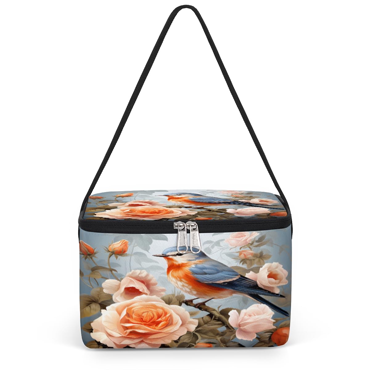 GzLeyigou Robin Flower Lunch Bags for Women Men 9 Cans, Hot & Cold Food Delivery Bag Insulated Grocery Bag Insulated Lunch Box Robin Bird Cooler Bag for Office Work Picnic Beach