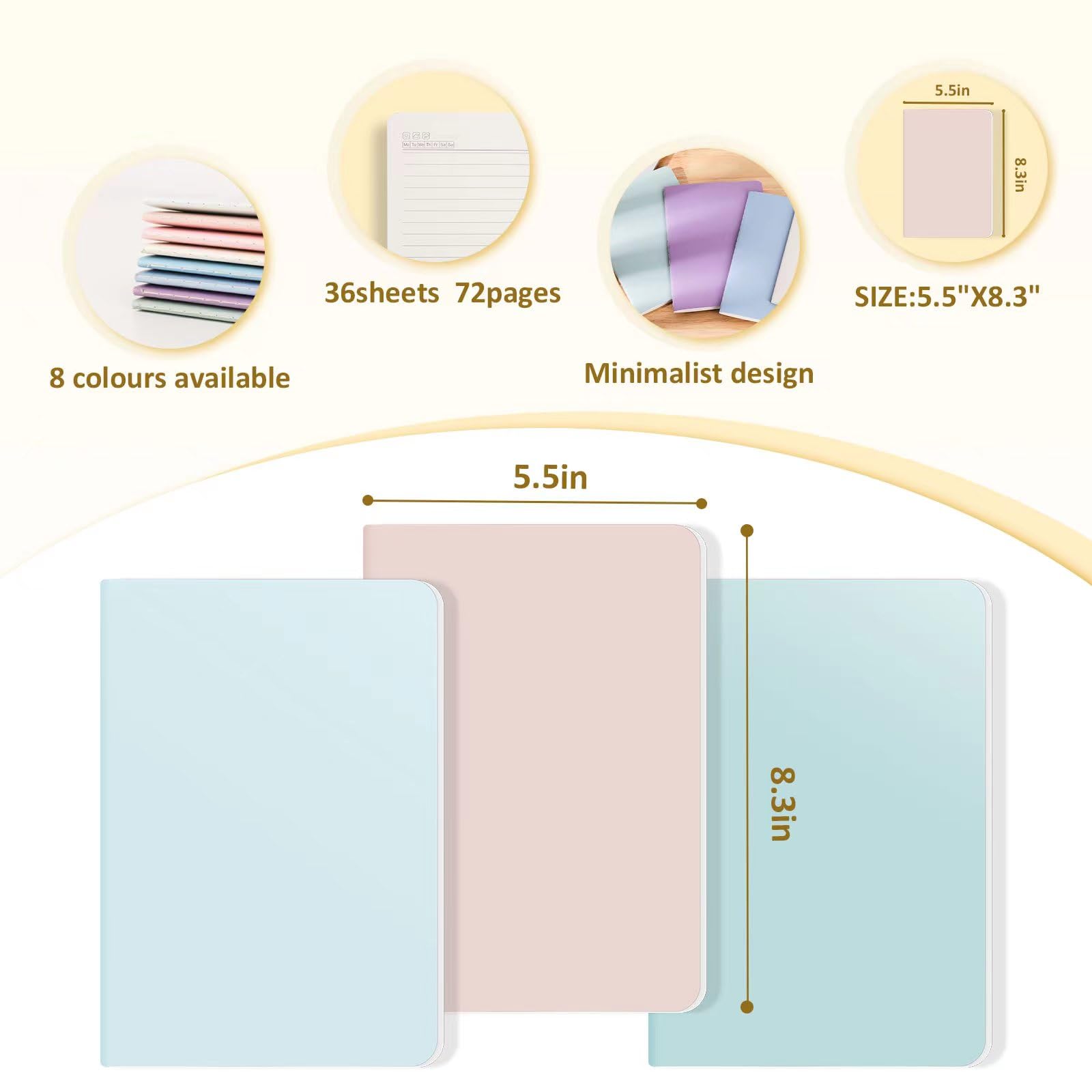 Ddaowanx 48 Pack Colorful Lined Notebooks, Journals in Bulk, 72 Pages, 36 Sheets,8.3x5.5 Inch, A5 Size, Travel Writing Notebooks Journal for Office School Supplie(Lined-48pack, 8 Colors)