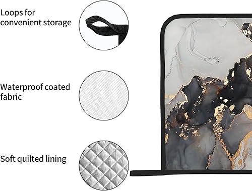 Miniatura 5 de Soportes para ollas de cocina, patrón de mármol líquido negro, dorado y gris, resistente al calor, almohadilla de calor antideslizante, 2 unidades,