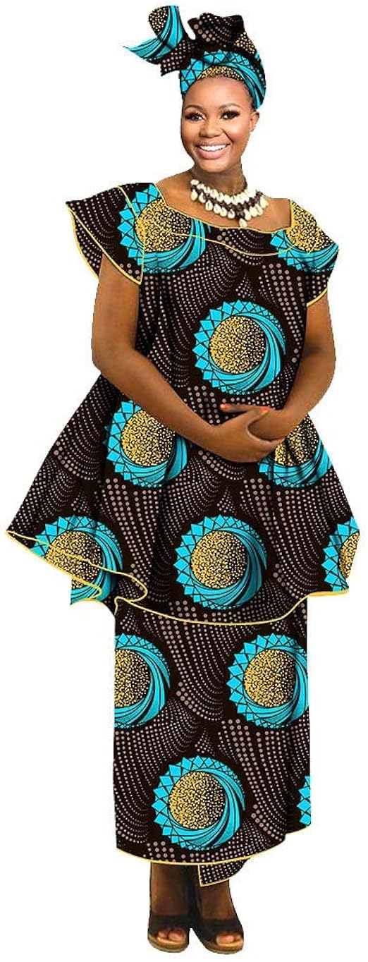 Africa Style Ankara Print Suit for Women Casual Traditional African Shirts  and Skirts Matching Headscarf Wax Cotton at Amazon Women's Clothing store