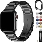 Fullmosa Compatible avec Apple Watch Band 45mm 44mm 42mm 46mm 49mm 41mm 40mm 38mm, Bande en acier inoxydable avec boîtier pour iwatch Ultra Series11 10 9 8 7 6 5 4 3 2 1 & SE3/2/1,42mm 44mm 45mm noir