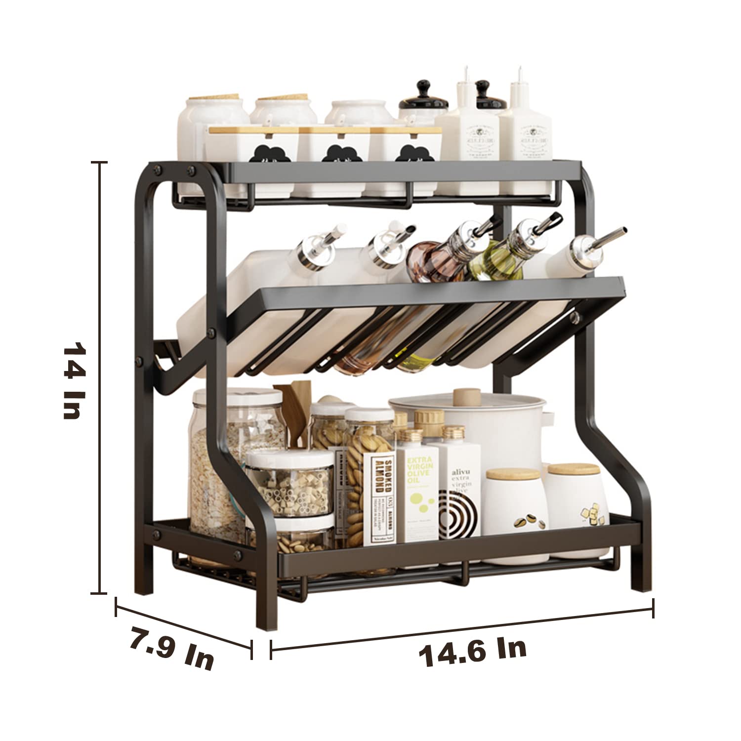 Esusom 3-Tier Spice Rack Organizer Kitchen Countertop Storage Rack Pantry Shelves Seasoning Bottle Organization Stand Spice Jars Storage Holder Anti-Rust Spice Rack Organizer for Cabinet