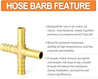Vista 3 de GASHER 5 púas de manguera de latón de 1/2 pulgada, accesorio de manguera de 4 vías con 20 intersección de abrazadera