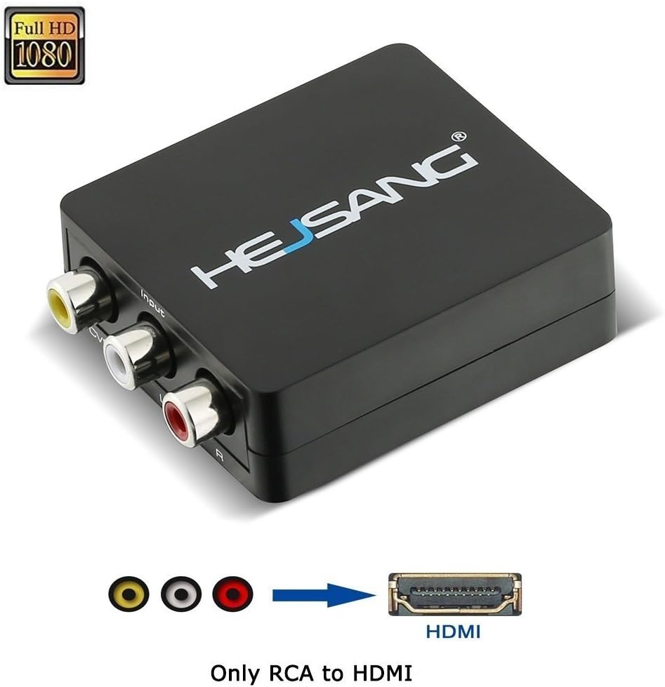 HDMI Converter, HEJSANG Full HD 3 RCA CVBS Composite AV to HDMI Converter Adapter Upscaler 1080P with USB Charging Cable, Supporting PAL/NTSC for TV/PC/ PS3/ STB/Xbox VHS/Blue-Ray DVD Players
