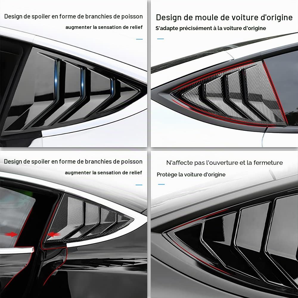 KUNGKIC Lot de 2 Pare-soleils de fenêtre arrière pour Tesla Modèle 3 2017–2021 - Protection de Pare-Brise en ABS - Protection Contre Le Soleil et la Pluie - Style Sportif - Décoration (Noir Brillant)