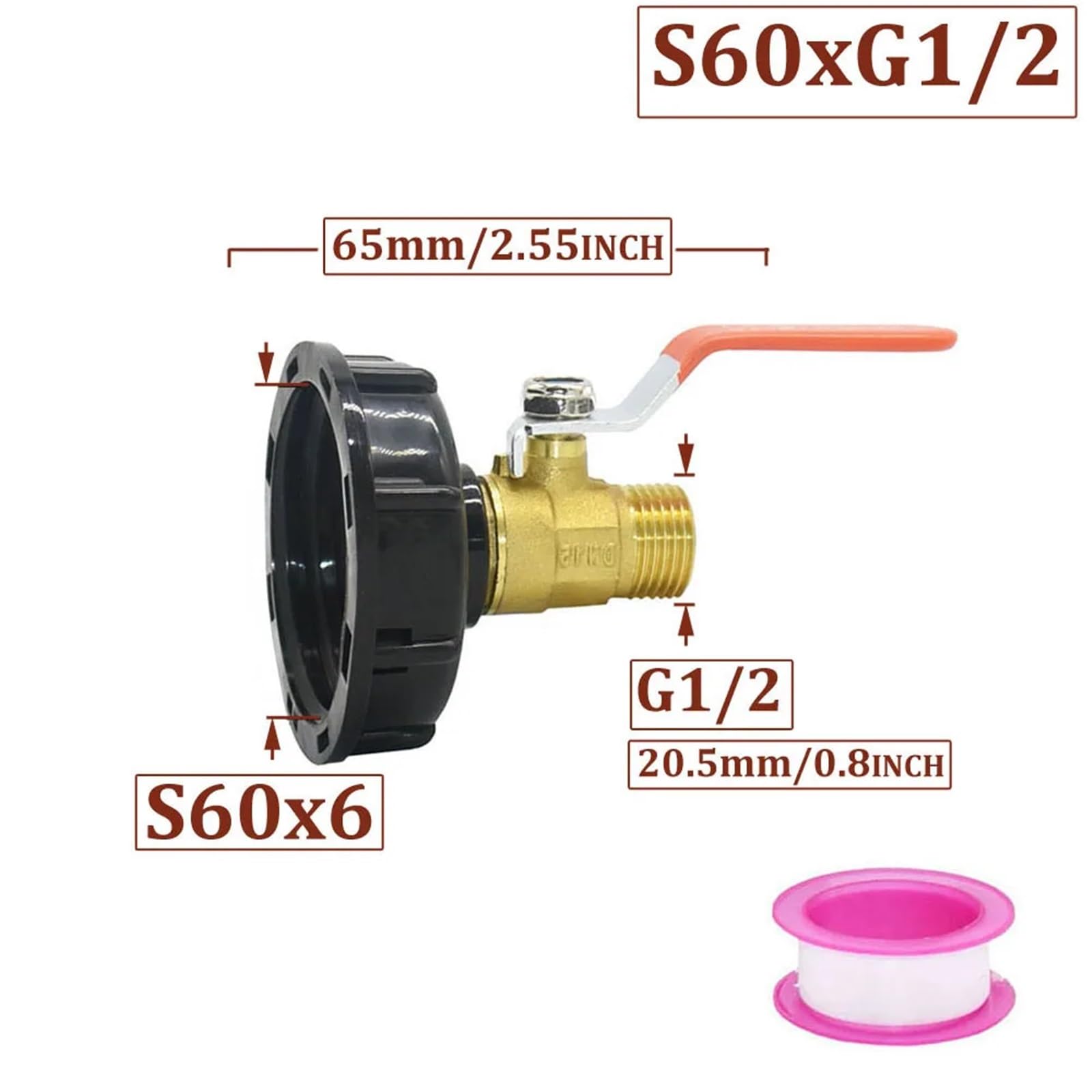 IBC - Adaptador de grifo de tanque S60 x 1/2 3/4 de 1 pulgada, conector de rosca de latón para manguera de jardín, accesorio de válvula rápida (A)