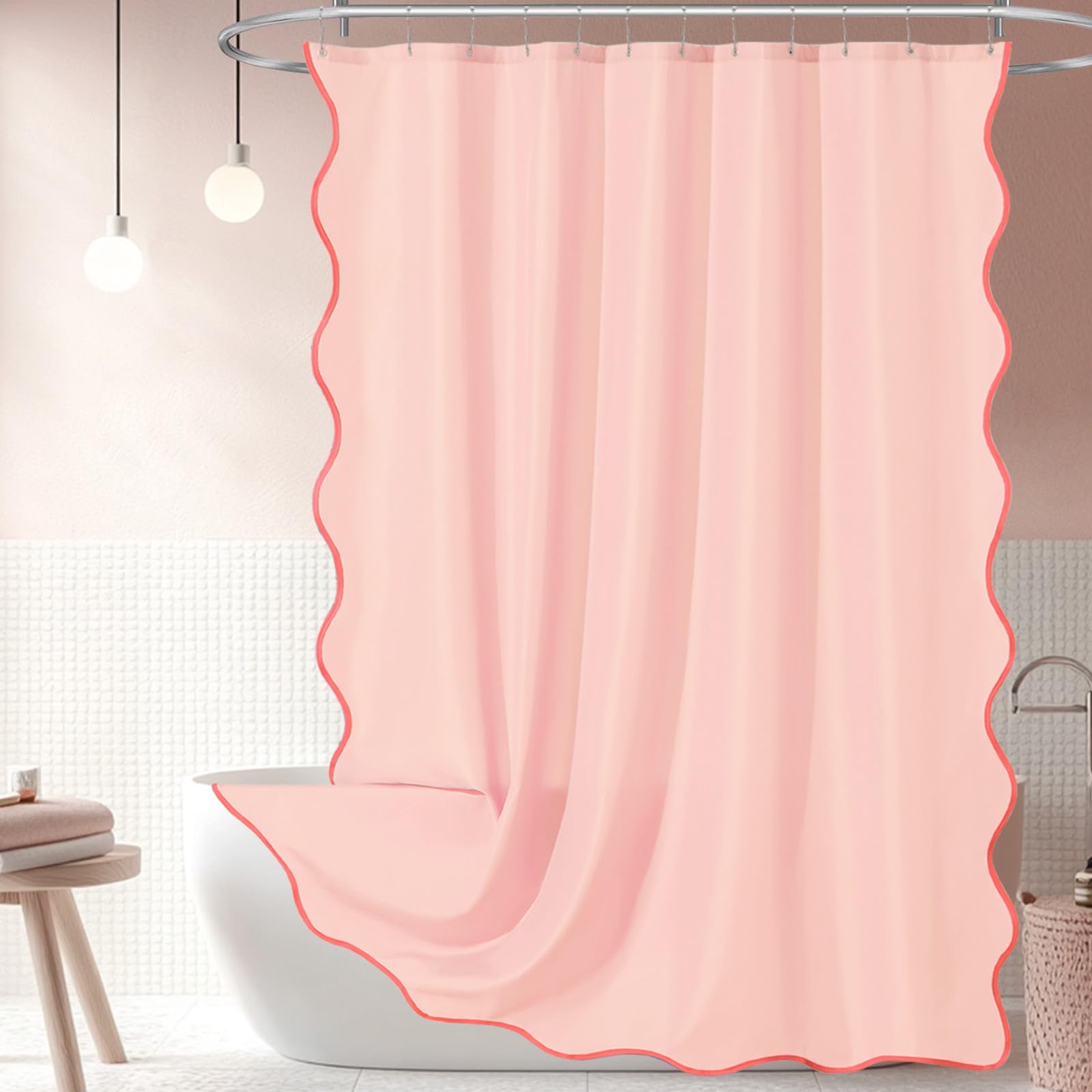 Rideau de douche en tissu imperméable ORTIGIA avec crochets en métal